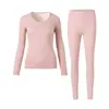 Conjunto de Ropa Interior Térmica para Mujer Hecho de Seda y Cachemira, Forrado de Felpa y Engrosado para Otoño e Invierno, Parte Superior e Inferior Auto-Calentables