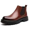 Botas de Inverno Masculinas Martin com Aumento de Altura Estilo Britânico Botas Chelsea Masculinas com Pelúcia Interna Botas de Couro de Cano Alto Tendência Versátil Masculino
