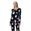 Pijama de manga larga estampado de estilo europeo y americano, nuevo, para otoño e invierno, Navidad, transfronterizo, traje de ropa casera simple y casual para mujer