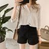 Camisa Informal de Estilo Coreano 2022 para Mujer Talla Grande Holgada para Figura Robusta Cuello en V Pequeño Un Botón Manga Siete Rayas