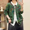Cárdigan para mujer 2025 otoño nuevo estampado floral tejido de algodón vintage artístico holgado de manga larga