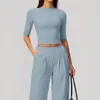 Top de yoga para mujer estilo europeo y americano, ajustado, de secado rápido, manga corta, con diseño de un solo hombro, adecuado para usar como capa exterior, para yoga, deportes y fitness