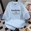 Camiseta Informal Holgada de Manga Corta con Estampado de Letras de Marca Moderna Estilo Coreano, Top Versátil Vintage Gris Claro Informal Perezoso