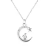 Plata de Ley 999 Plata de Pie Conejo Lindo Collar Combinación Luna y Estrella Conejo de la Luz de Luna Cadena para Clavícula Luna de Mediados de Otoño Cadena de Cuello Conejo Mujeres