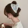 Presilha de cabelo listrada suave estilo coreano para mulheres, acabamento elegante em renda, adequada para prender o cabelo na parte de trás da cabeça, presilha tipo tubarão para penteado semi-preso