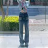 Jeans de Pierna Ancha Azules Retro Estilo Americano High Street con Costuras para Mujer Verano Diseño de Autor Nicho de Cintura Alta Pantalones de Moda Versátiles