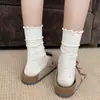 Calcetines Blancos para Mujer, Estilo Verano con Bordes Fruncidos, Lunares, Absorbentes de Sudor, Antiolor, Antibacterianos, Calcetines de Maternidad, Calcetines de Encaje a Media Pantorrilla