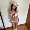 Traje de baño para mujer Estilo Europeo y Americano Transfronterizo Bandeau Retro Lunares Hombros Descubiertos Volante Adelgazante Bikini de Dos Piezas Bikini