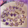 Pendientes de flores moradas con gotas de aceite, pequeños y frescos, de verano, de alta gama y de moda para mujer.