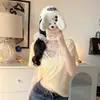 Camiseta Listrada de Manga Curta Estilo Coreano para Mulheres, Coleção de Verão, Gola Redonda, Solta, Casual, Moderna, Reversível, Vazada, Costas Abertas, Top Leve