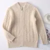 Suéter tejido 100% lana pura para niños, cárdigan con cremallera de punto trenzado para niños y niñas, abrigo base engrosado para niños mayores