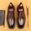 [Exclusivo VIP] Zapatos de Cuero de Punta Cuadrada para Hombre, Estilo Coreano de Alta Gama Cuero Genuino Pie Ancho Formal Negocios Casual Zapatos Derby