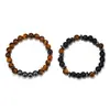 2 conjuntos de pulseira de pedra da vesícula olho preto amarelo conjunto combinação pulseira de pedra Olho de Tigre moda simples cordão de mão para casal