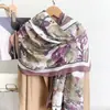 Pañuelo floral de algodón y lino estilo francés JM para mujer, pañuelo largo de seda floral con pintura de tinta vintage para primavera y otoño, decoración versátil