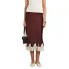 Moderna Falda de Seda con Encaje Empalmado para Mujer de Primavera y Verano, Falda de Playa para Vacaciones, Cintura Alta, Elegante Falda de Corte A