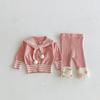 2025 Estilo Coreano Otoño e Invierno Bebé Nuevo Cárdigan Chal Tejido Top Chaqueta Pantalones Suéter Traje para Bebé Niña