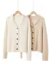 Nuevo suéter de cachemira para otoño e invierno para mujer, cárdigan 100% cachemira pura, chaqueta de punto de color liso, abrigo suéter versátil y cálido