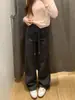 Calça de moletom cinza com forro de fleece para outono, calça casual e relaxada de perna larga, calça de moletom versátil casual de perna reta slim, que alonga as pernas