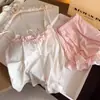 Pijama de Costas Caneladas de Seda Gelada Modelo 2026 para Mulheres com Bojo, Camisola e Shorts Conjunto de Renda Cor Sorvete de Verão
