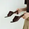 Sandalias de Verano de Cuero Genuino para Mujer, Punta Cuadrada y Abierta, Tacón Alto sin Cierre, Chanclas Versátiles para el Día a Día, Sandalias de Exterior para Mujer