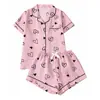 Conjunto de Pijama de Burbuja Arrugada Transfronterizo Europa 2026 para Mujer, Verano Manga Corta, Conjunto Simple de Dibujos Animados para Casa, Venta Directa de Fábrica