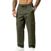 Pantalones Cargo de Pierna Recta con Cordón para Hombre, Pesados, Microelásticos, para Deporte al Aire Libre, Europeo y Americano, Entrenamiento, Cuatro Estaciones, Uso Diario, Bolsillos Múltiples, Venta al por Mayor