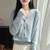 Cardigan de punto chic estilo coreano para mujer, prenda exterior fina con cuello, adecuado para protección solar y como top para cubrirse del aire acondicionado