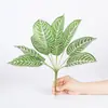 Planta artificial, flor falsa, bambu pequeno de 9 cabeças com folha em rede, decoração de interior, planta em vaso de plástico, planta verde falsa, floreira de parede