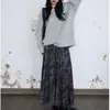 Falda larga de terciopelo grueso plisada con estampado estilo chino retro DR, falda larga para mujer, cintura alta elástica, versátil
