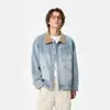 Chaqueta vaquera retro estilo americano de retazos, chaqueta casual holgada para hombre con cuello alto, adecuada para primavera y otoño, de manga larga y con múltiples bolsillos