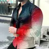 2026 Camisa de Manga Larga Estampada en 3D para Hombre de Venta Caliente Europea y Americana Moda Tendencia Cárdigan Superior de Lunares Degradados