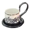 Taza de Café y Platillo de Cerámica Negra Creativa con Diseño de Tigre Francés de Alto Nivel, Taza Exquisita de Gama Alta para el Té de la Tarde