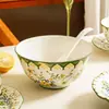 Tigela de Macarrão Estilo Europeu Retrô para Uso Doméstico, Tigela Grande com Cor Esmaltada de Luxo Leve, Alto Valor Estético, Novo Conjunto de Louças Cerâmicas
