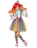 Fantasia de Palhaço Infantil para Halloween Meninas Cosplay Baile de Máscaras Vestido Arco-Íris Vestido Bufante