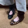 Zapatos de Ballet con Lazo de Lunares Franceses para Mujer 2026 Nuevos Zapatos de Primavera y Verano que Aumentan la Altura Zapatos de Leopardo Retro de Boca Baja