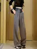 Pantalones Largos Casuales para Mujer 2026 Verano Gama Alta Bloques de Color Holgados Versátiles de Cintura Alta Rectos Grises de Pierna Ancha
