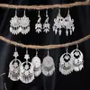 Pendientes Largos con Borlas de Imitación Plata Miao Estilo Étnico para Mujer, Mariposa Pavo Real Flor Pendientes Largos, Pendientes Estilo Bohemio para Fotografía de Viaje
