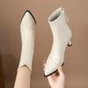Botas de Otoño e Invierno Punta Afilada Botas Elásticas Ajustadas para Mujer 2025 Nuevas Botas Cortas de Tacón Alto de Aguja Botas de Moda Forradas de Felpa para Mujer