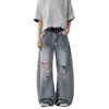 Jeans retro americanos lavados y rotos para hombre y mujer, marca de moda de verano, diseño holgado, pantalones rectos casuales versátiles