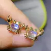 Anillo con colgante y pendientes de plata de ley con incrustaciones de piedra lunar natural estilo cangrejito súper lindos piedra desnuda 6*8mm4*6mm
