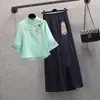 Top de trabalho estilo retrô que afina a silhueta Novo estilo chinês calça pantalona para tratamento capilar em salão de beleza conjunto de duas peças loja bordado cheongsam