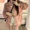 Foto Real Camisa de Cuadros Americana para Mujer 2025 Verano Nueva Camisa Holgada Estilo Perezoso Abrigo Top Protector Solar Trendy