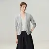 Cardigã de cashmere com decote em V para mulheres, intelectual, malha de peça dupla falsa, top versátil para usar por cima, outono e inverno, folgado, bloco de cores, malha externa