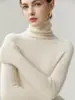Suéter de punto de una sola pieza sin costuras de cuello alto 100% cachemira para otoño e invierno para mujer, tejido de punto ajustado acanalado
