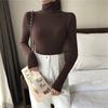 Camiseta Base de Color Sólido con Cuello Alto para Mujer 2026 Versátil Estilo Coreano Celebridad de Internet Otoño e Invierno Camiseta de Manga Larga Ajustada Top Tendencia