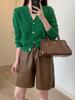 Pantalones cortos de cuero PU para mujer, otoño e invierno, corte A, cintura alta, adelgazantes, holgados, de pierna ancha, ropa exterior, pantalones cortos casuales versátiles