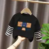 Camada de Base Solta Estilosa Versátil para Meninos Primavera Outono Nova Roupa Infantil Estampa de Desenho Camiseta de Manga Longa 100% Algodão