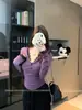 Camiseta Estilosa de Renda Patchwork com Decote V e Botões para Mulheres, Nova Moda Outono 2025, Top Roxo Plissado Slim Fit