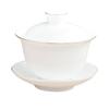 Nuevo estilo jade de grasa de oveja estilo chino cubierta Tazón juego de té kung fu doméstico tazón de té tamaño grande y mediano tamaño pequeño borde dorado porcelana blanca cubierta Tazón venta al por mayor