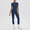 En stock: Camiseta deportiva de color liso estilo europeo y americano con sensación de segunda piel, camiseta de manga corta, pantalones largos, pantalones de running para fitness, conjunto de atuendo para yoga